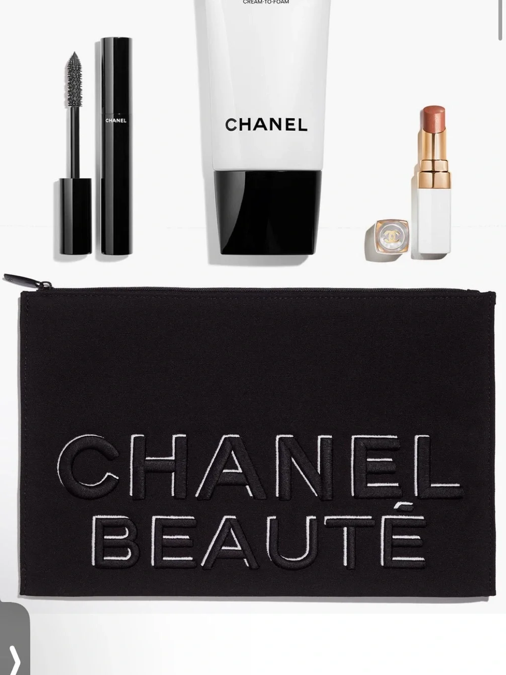 CHANEL Black Embroidered 'CHANEL BEAUTÉ' Cosmetic Pouch